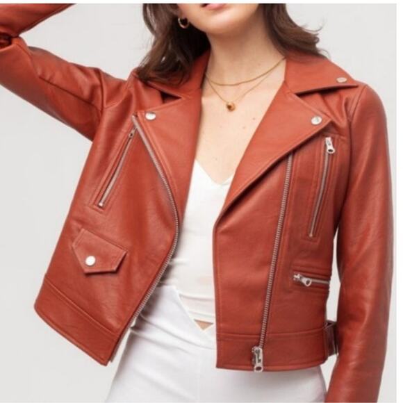 Love Tree Chocolate Brown Faux Leather Moto Jacket Large Biker Vegan - Picture 1 of 9